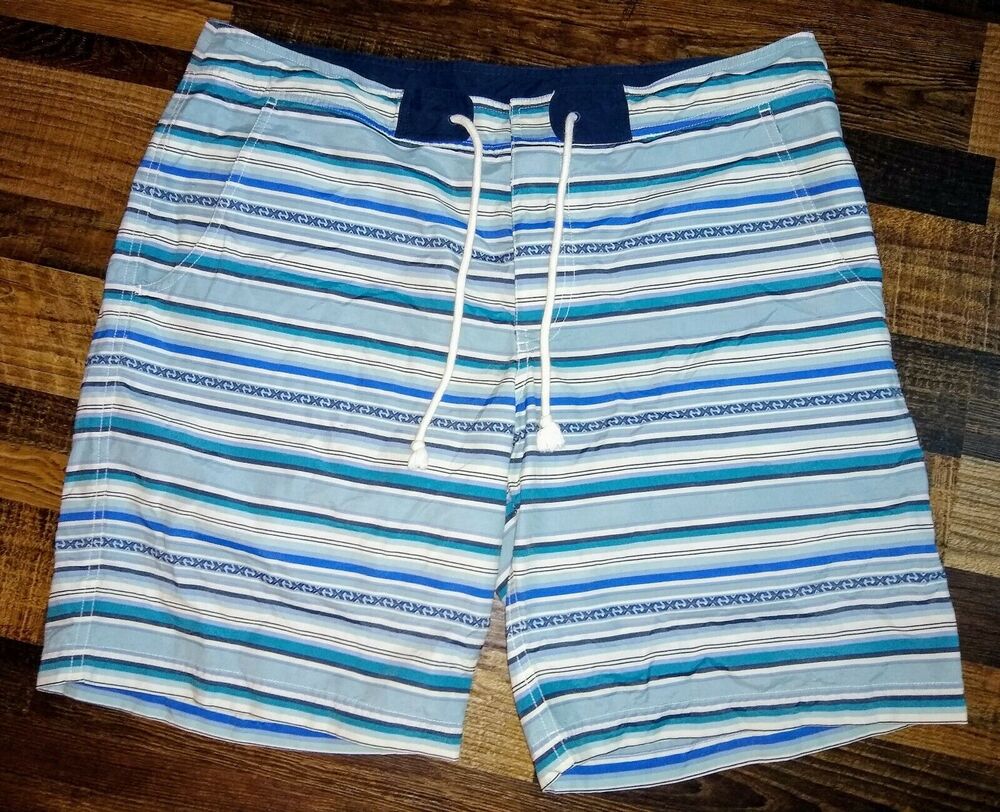 Pendleton Surf Mens Board Shorts Swimwear Size 38 Striped Dark Light Blue